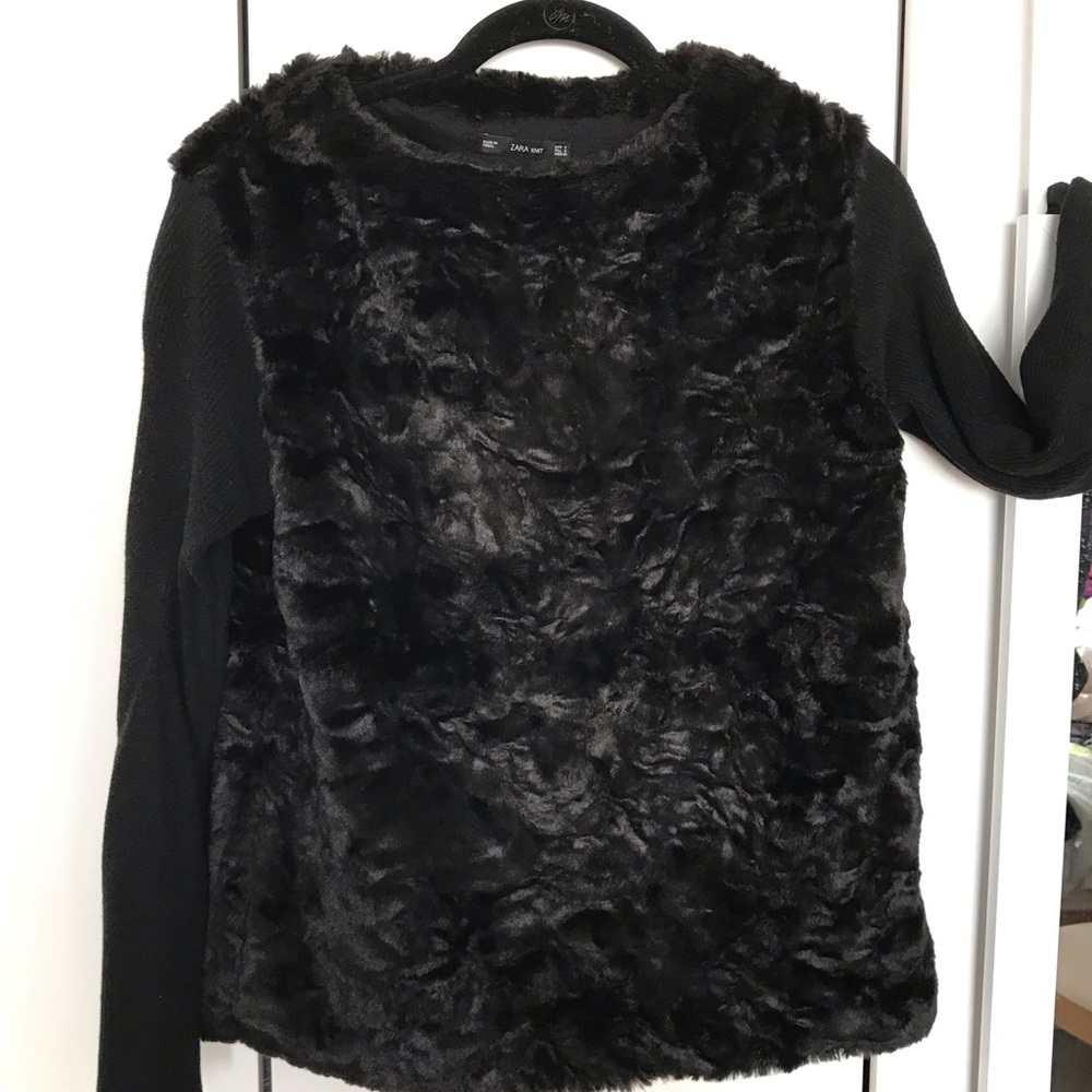 Zara Knit Black Sweater Size S Foax Fur